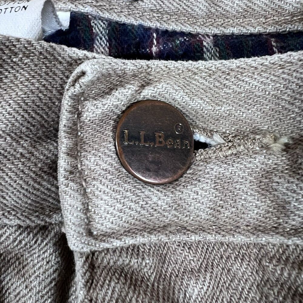 LL Bean Natural Fit Tan Canvas Flannel Lined 100% Cotton Pants Y2K Men's 40x29 - Picture 9 of 16